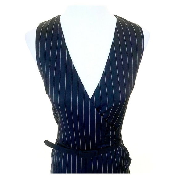 Lauren Ralph Lauren Sleeveless Faux Wrap Wool Pinstriped Jumpsuit - Picture 3 of 7